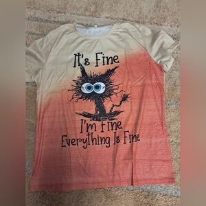 Plus Size Ombre Graphic Tee With Cat, "IT'S FINE"